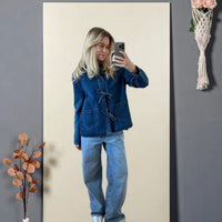 Denim Long Pocket Stand Collar Top