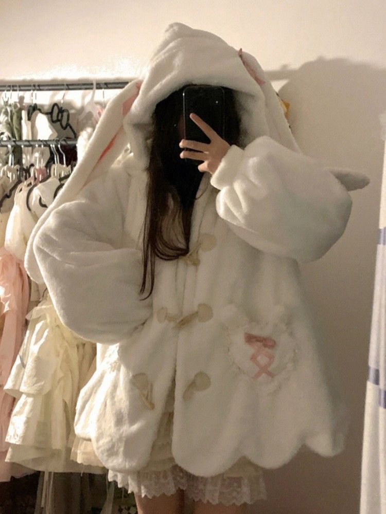 Milk Cute Rabbit Ears Cashmere Hoodie Coat