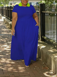 Womens Solid-Colored Waist-Cinching Casual Dress