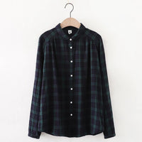 Womens Retro Small Lapel Double-Layer Cotton Yarn Long-Sleeve Shirt