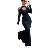 Long-sleeved Form-fitting Ball Gown Party Dress With A Sexy Long Skirt