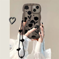 Advanced Niche Black Flowered Silicone Phone Case