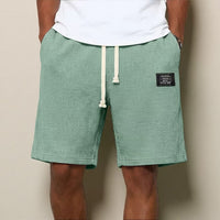 Mens Simple Waffle Knit Embroidered Casual Solid Color Shorts