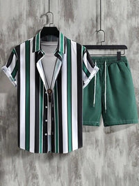 Mens 3D Digital-Print Shirt And Sports Suit Set