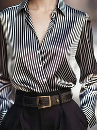 Autumn French Design Retro Stripe Niche Long Sleeve Shirt