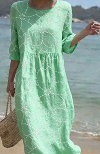 Women's Loose Round Neck Fashion Premium Long Sleeve Printed Dress