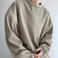 Retro Bean-Red Green Lazy Corduroy Long-Sleeve Top