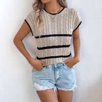 Womens Striped Cable-Knit Casual Loose Knit Top For Vacation