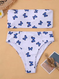 Butterfly Print Bikini Lace Split Swimsuit