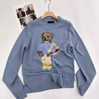 Autumn And Winter New Bear Embroidery Cotton Blended Sweater Women's All-match Fashion Tops