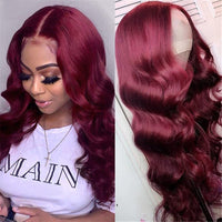 Mid-section Big Wavy Long Curly Hair, Fluffy Wine Red Long Hair