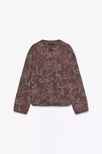Women's Animal Texture Printed Round Neck Jacket Cotton-padded Jacket