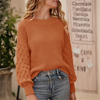 Women's Fashion Lantern Sleeve Knitted Solid Color Top