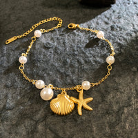 Titanium Steel Ocean Starfish Pearl Shell Bracelet