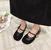 2026 Fashion French Style Gentle Late-Wind Shoes, One-Strap Splicing Round Toe Hidden Wedge Mary Jane Ballet Flats