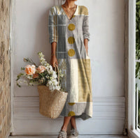 Printed V-Neck Fashionable Trendy Patchwork Womens Dress