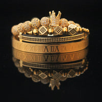 Roman Numeral Bronze Zircon Crown Woven Bracelet Set