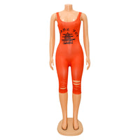 Women's Printed Hollow-out Ripped Jumpsuit