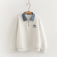 Denim Collar Stitching Polo Collar False Two-piece Sweaters