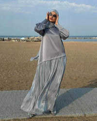 Women's Muslim Style Satin Stitching Design Elegant Fashion Dress