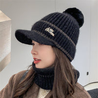 Ladies Rabbit Fur Plus Velvet Knitted Hat