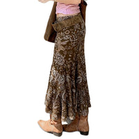 American-style Vintage Print Asymmetrical Skirt For Women