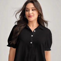 Versatile Pure Cotton Ruffle-trimmed Puff-sleeve Shirt