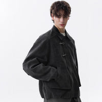 Maillard Brown Leather Collar Airplane Button Jacket Men's Simple Casual Coat
