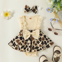 Girls' Lace Edge Sunken Stripe Sleeveless Stitching Flower Print Romper