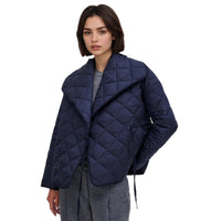 Sapphire Blue With Rhombic Quilted Short Loose Design Cotton-padded Coat