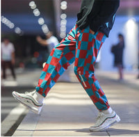 Nuthink men's pants lattice overalls men's tide brand loose Harajuku style multi-pocket hip-hop beam foot pants