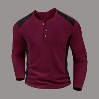Men's Waffle-Weave Two-Tone Turtleneck Button-Up Long-Sleeve Top