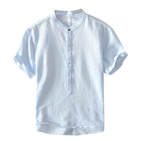 Stand Collar Pullover T-shirt Short Sleeve Men's Casual Cotton Linen Shirt