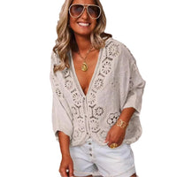 Women's V-neck Hollow Lace Crochet Shirt