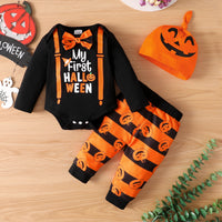 Halloween Letter Print Top Pumpkin Printed Trousers
