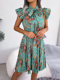 Women's Elegant Floral Print Tie Waist Flowy Pleated Skirt