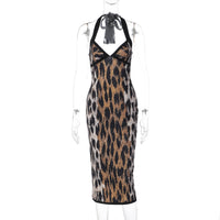 Sleeveless Halterneck Slit Dress Womens