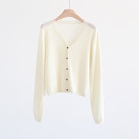 Spring And Summer V-neck Short Tencel Knitted Cardigan Pure Color All-matching