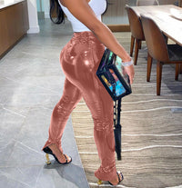 Zipper slit shiny leather small feet leather pants