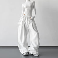New Autumnwinter Women's White Work Pants With A Designer-style Drawstring