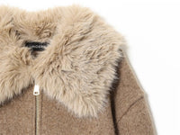 Lazy Style Faux Fur Collar Jacket Knit Sweater Coat