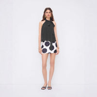 Round-neck Polka-dot Sleeveless Tie-neck Top