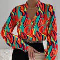 Women's Long-sleeved V-neck Stitching Shirt