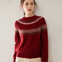 Blue And White Porcelain Contrasting Color Jacquard Cashmere Sweater