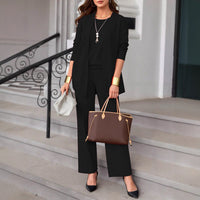 Loose Cardigan Jacket Matching Vest Top Straight-leg Trousers Three-piece Set