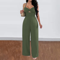 Leisure Vacation Commute Style Solid Color Sling Wide Leg Jumpsuit For Women