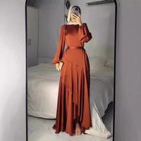 Womens Fashion Satin Ruffle-Trimmed Strap Dress