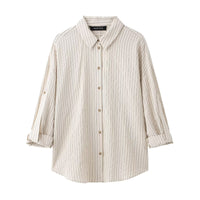 Classic Adjustable-Length Sleeve Striped Shirt For Women