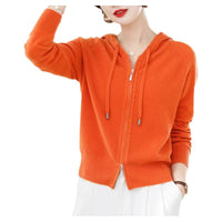 Lapel Knitted Cardigan Coat Ladies Hooded Loose Sweater