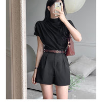 Fashionable Niche Elegant High-End Semi-Neckline Pleated Top For Women